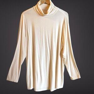 Belle Kim Gravel Womens Turtleneck Top Size 1X Cream Soft Drape‎ Minimalist